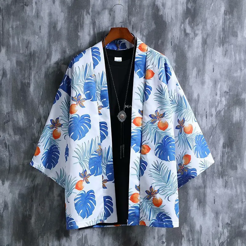 Popular Hawaii Shirt Three Quarter Hong Kong Chic Thin Men Women ins Beach Loose Printed Men Shirt