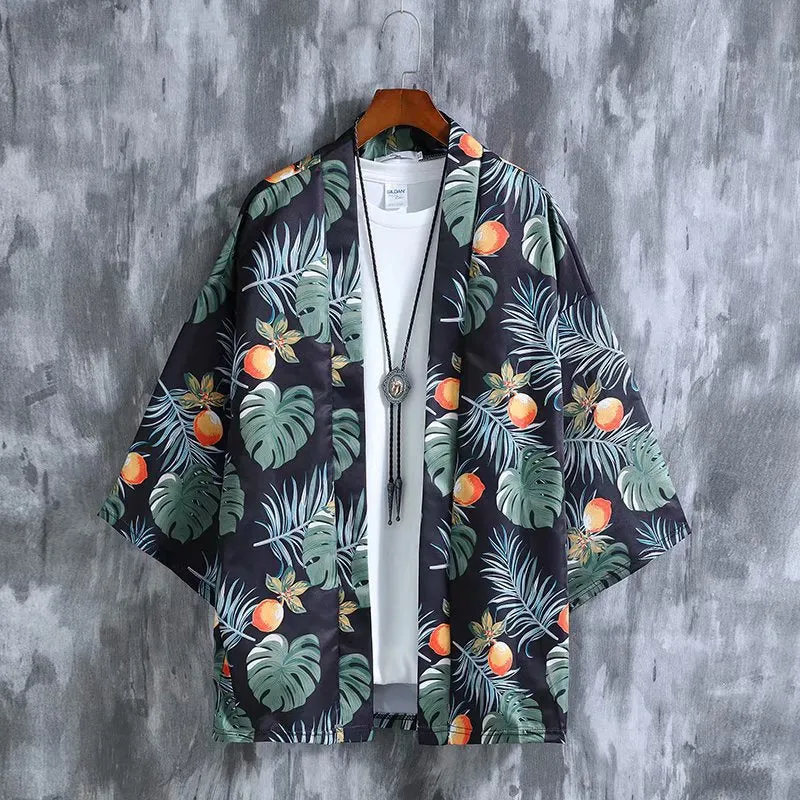 Popular Hawaii Shirt Three Quarter Hong Kong Chic Thin Men Women ins Beach Loose Printed Men Shirt