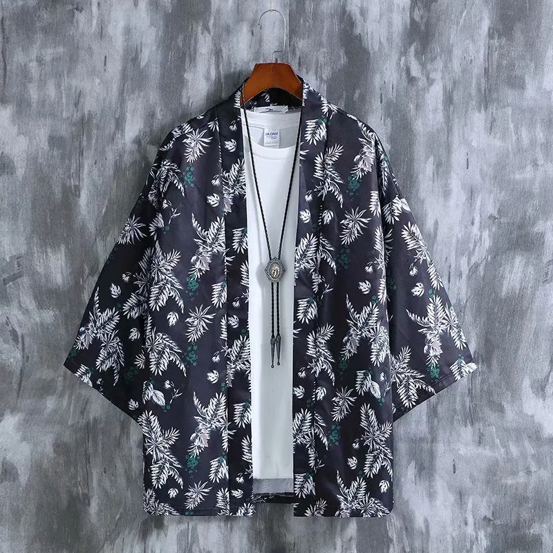 Popular Hawaii Shirt Three Quarter Hong Kong Chic Thin Men Women ins Beach Loose Printed Men Shirt