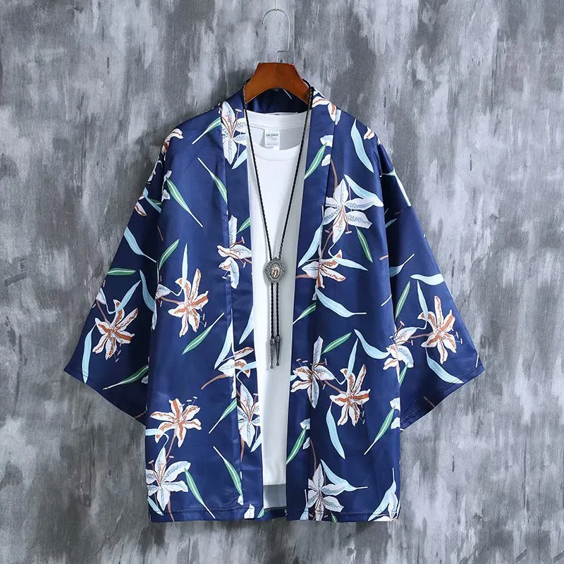 Popular Hawaii Shirt Three Quarter Hong Kong Chic Thin Men Women ins Beach Loose Printed Men Shirt