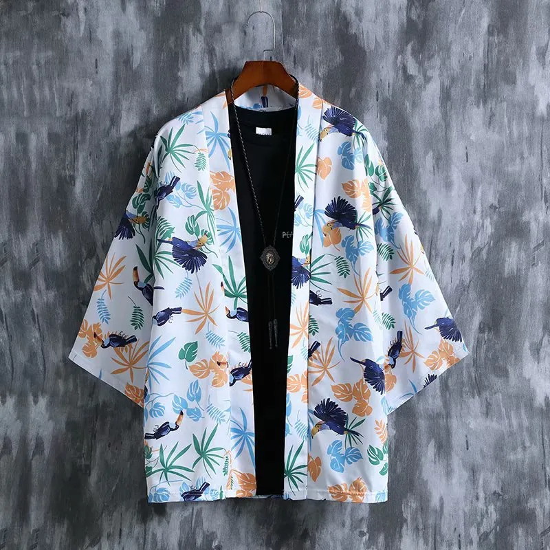 Popular Hawaii Shirt Three Quarter Hong Kong Chic Thin Men Women ins Beach Loose Printed Men Shirt
