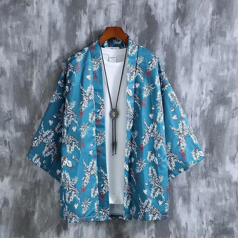 Popular Hawaii Shirt Three Quarter Hong Kong Chic Thin Men Women ins Beach Loose Printed Men Shirt