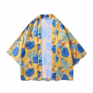 Popular Hawaii Shirt Three Quarter Hong Kong Chic Thin Men Women ins Beach Loose Printed Men Shirt