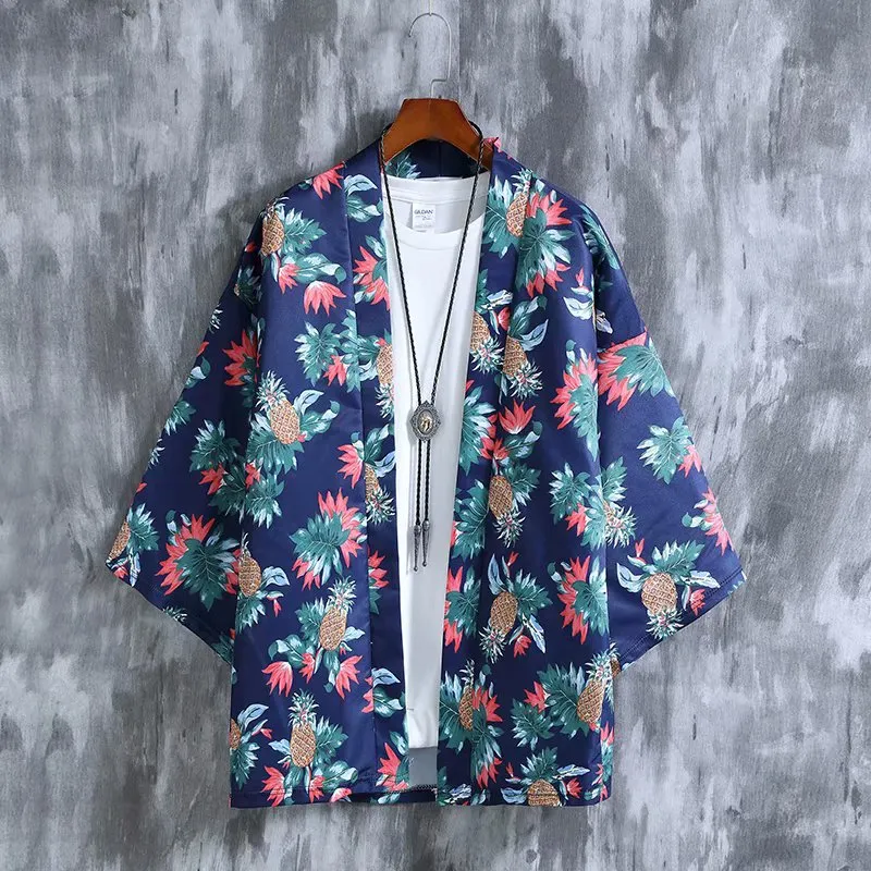 Popular Hawaii Shirt Three Quarter Hong Kong Chic Thin Men Women ins Beach Loose Printed Men Shirt