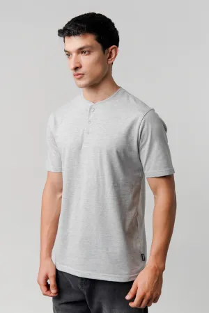 Regular Fit Henley T-Shirt - Heather Grey