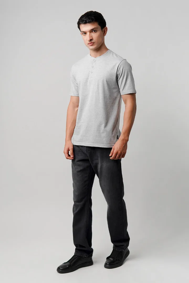 Regular Fit Henley T-Shirt - Heather Grey