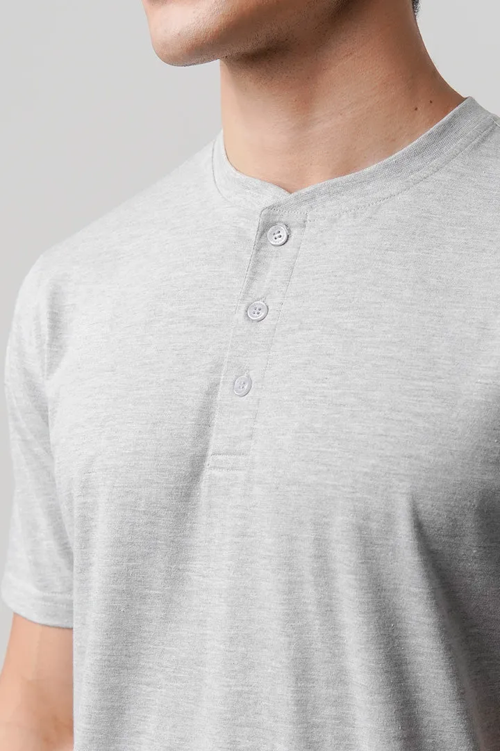 Regular Fit Henley T-Shirt - Heather Grey
