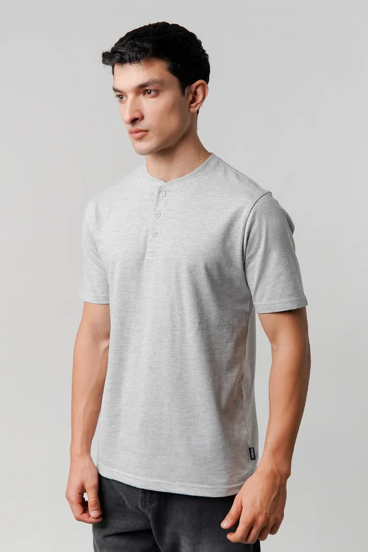 Regular Fit Henley T-Shirt - Heather Grey