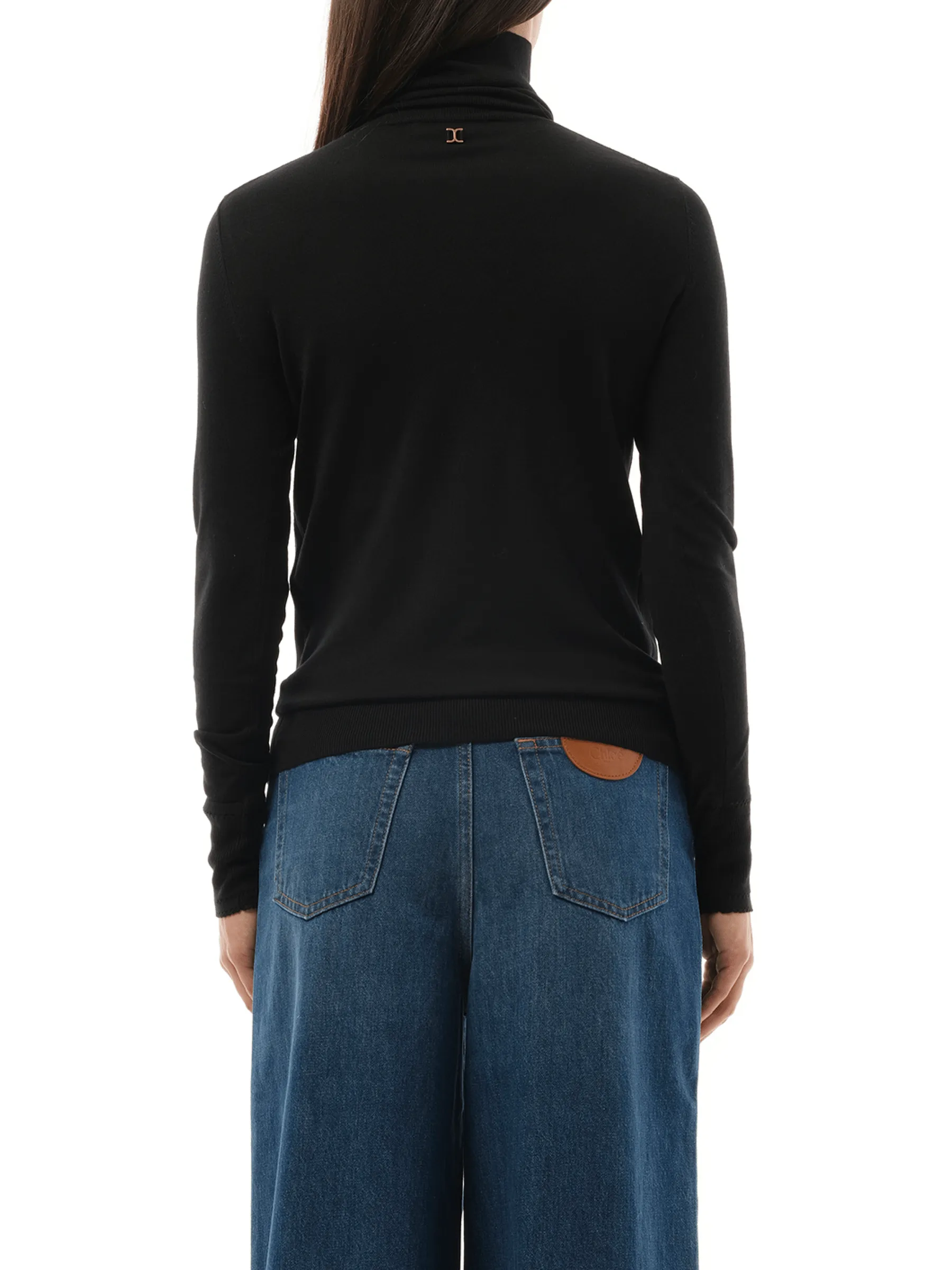 Rib Knit Turtleneck Sweater in Black