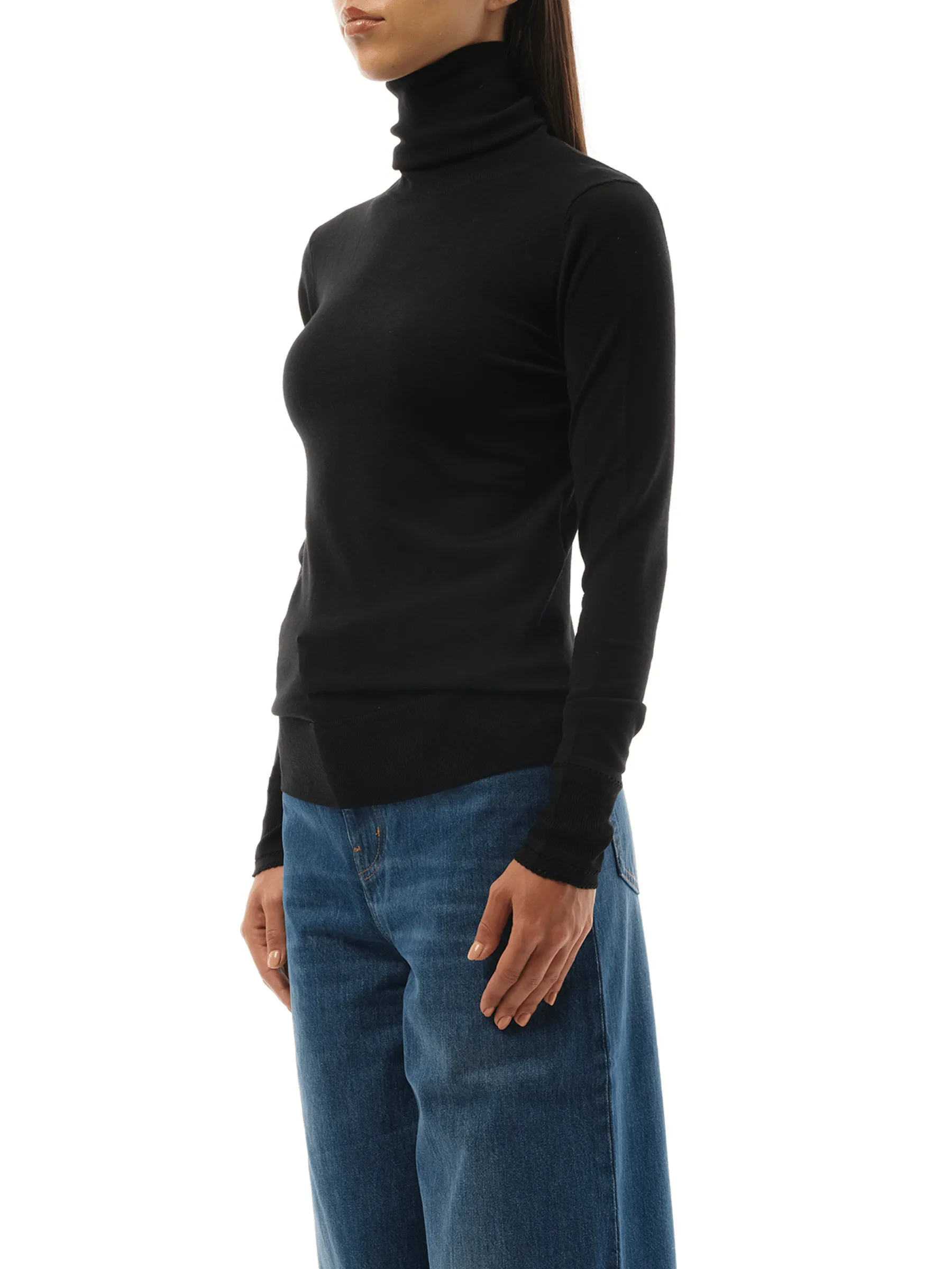 Rib Knit Turtleneck Sweater in Black