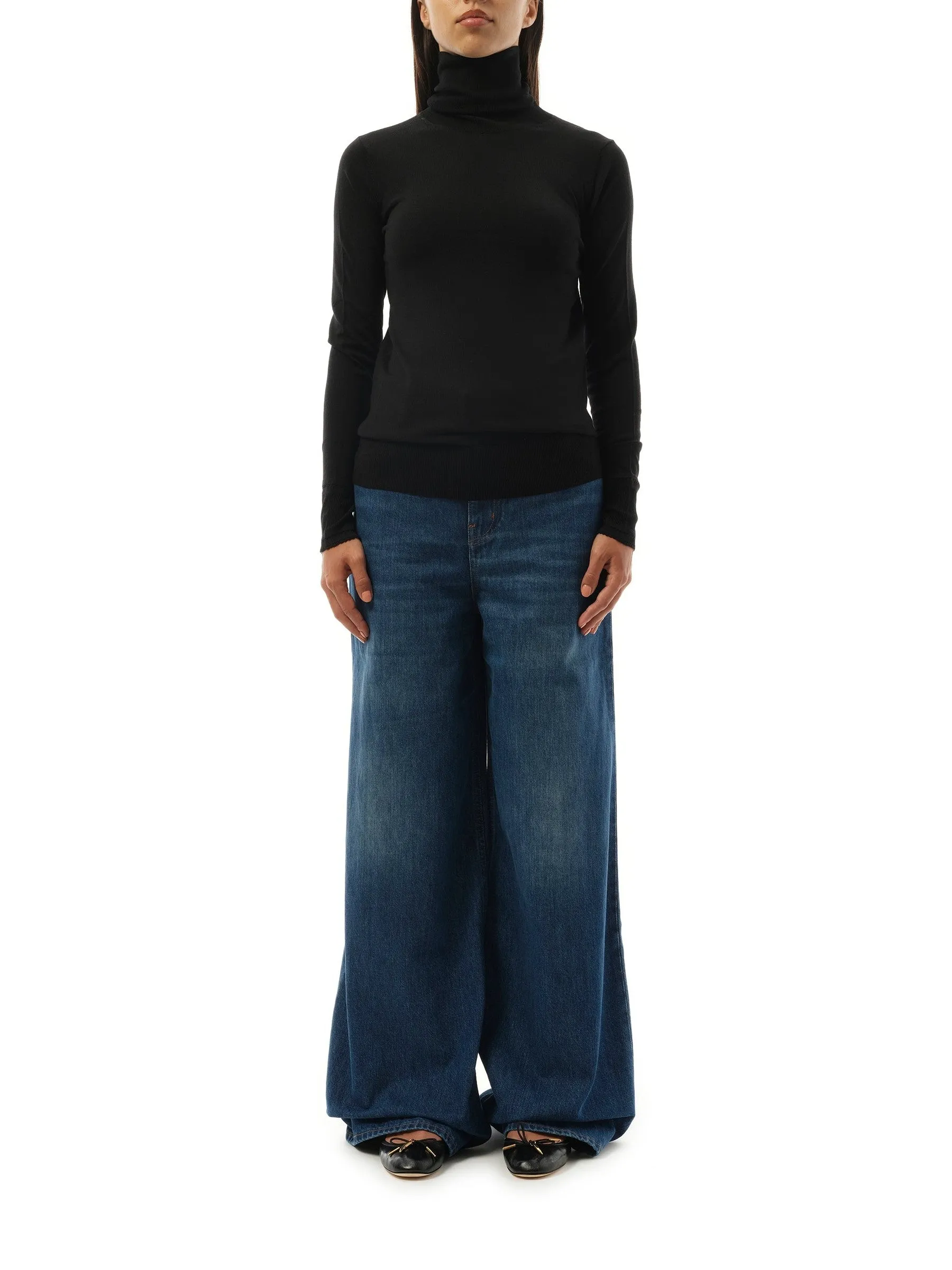 Rib Knit Turtleneck Sweater in Black