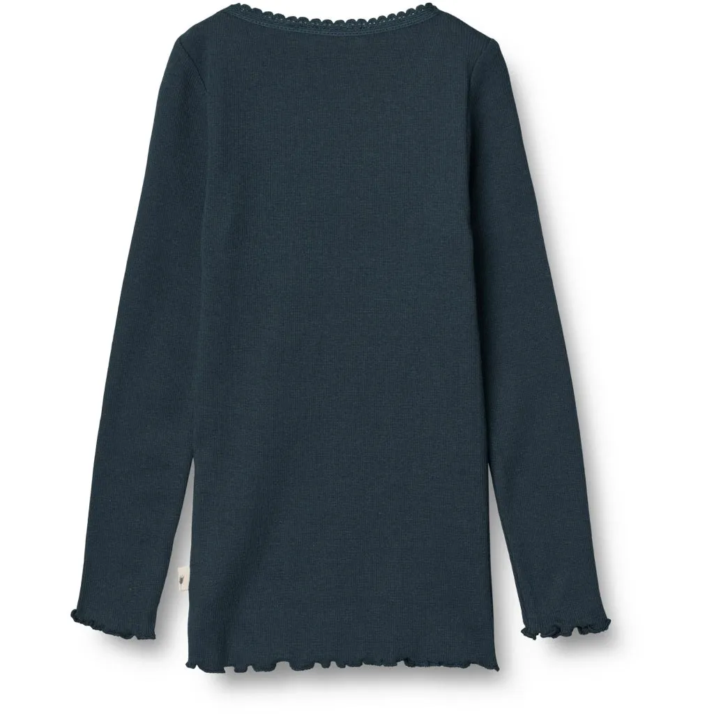 Rib T-Shirt Lace LS - navy