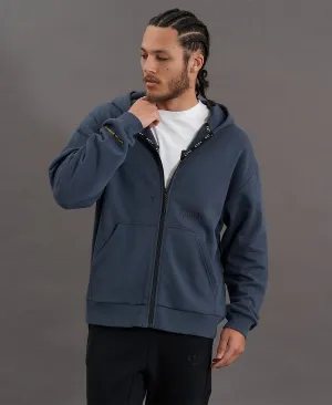 Rotation Zip Through Relaxed Hooded Jumper Orion Blue