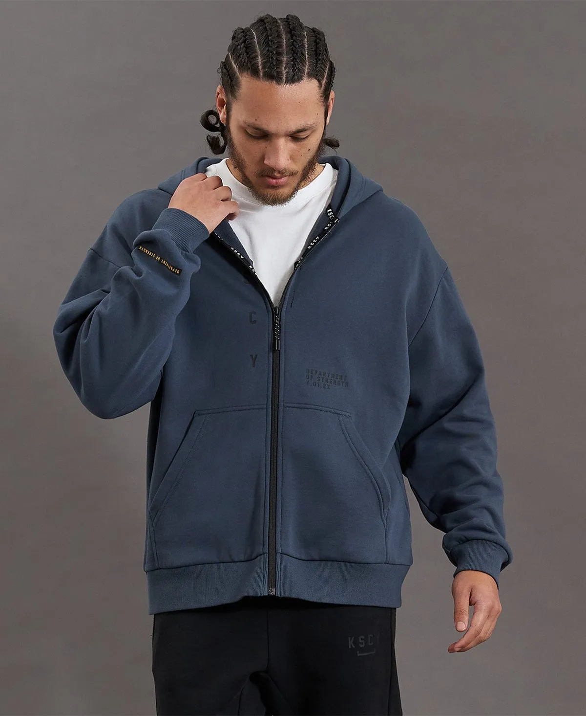 Rotation Zip Through Relaxed Hooded Jumper Orion Blue