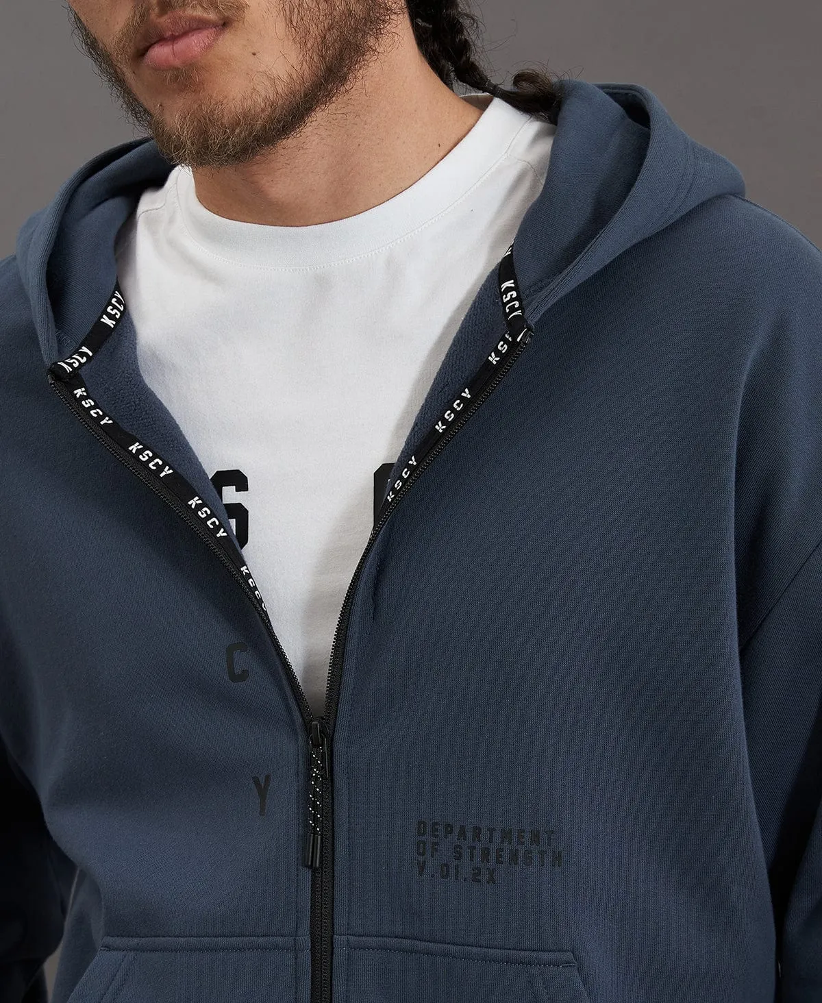 Rotation Zip Through Relaxed Hooded Jumper Orion Blue
