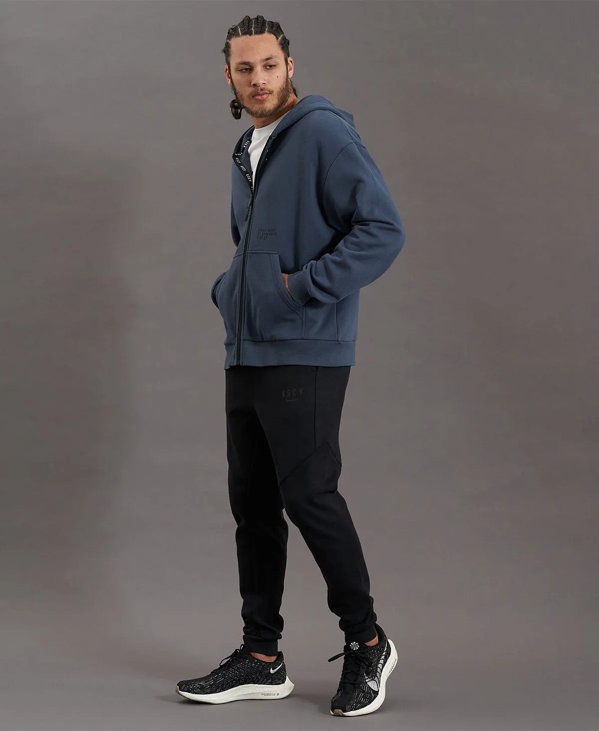 Rotation Zip Through Relaxed Hooded Jumper Orion Blue