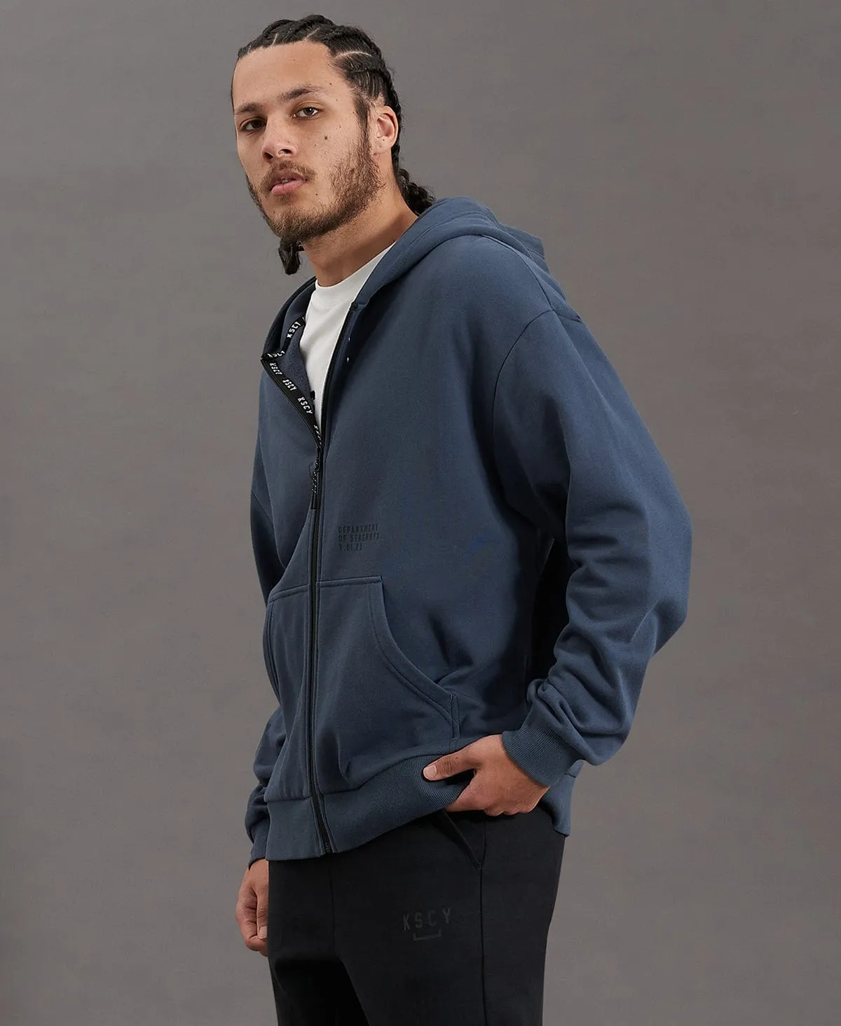 Rotation Zip Through Relaxed Hooded Jumper Orion Blue