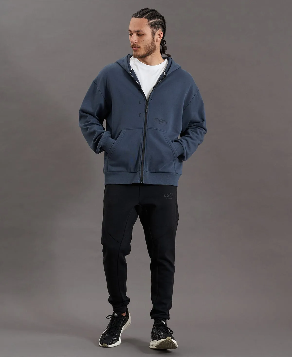 Rotation Zip Through Relaxed Hooded Jumper Orion Blue
