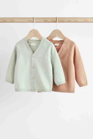 Rust Brown/Sage Green Baby 100% Cotton Knitted Cardigans 2 Pack