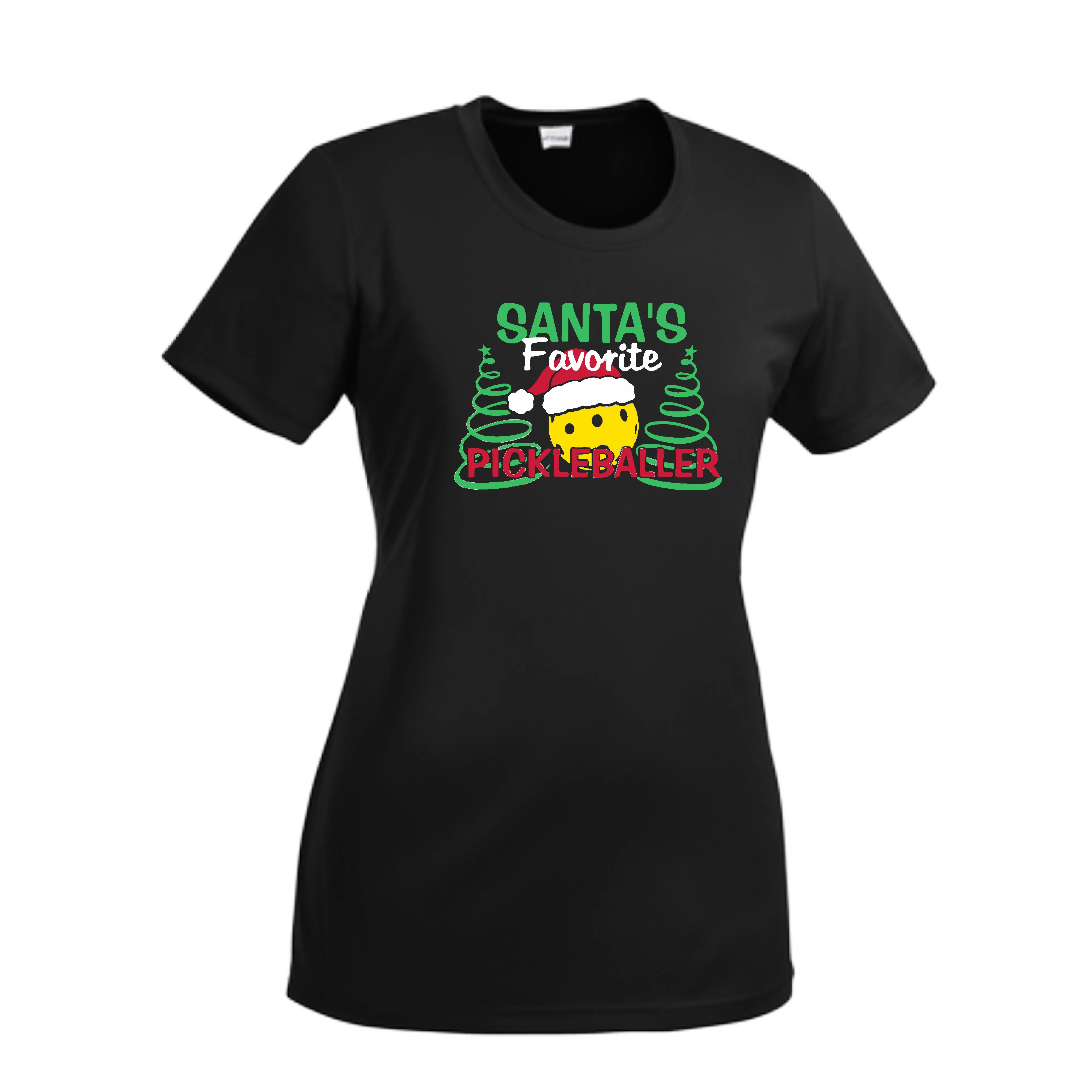Santa's Favorite Pickleballer | Women’s Short Sleeve Crewneck Pickleball Shirts | 100% Polyester