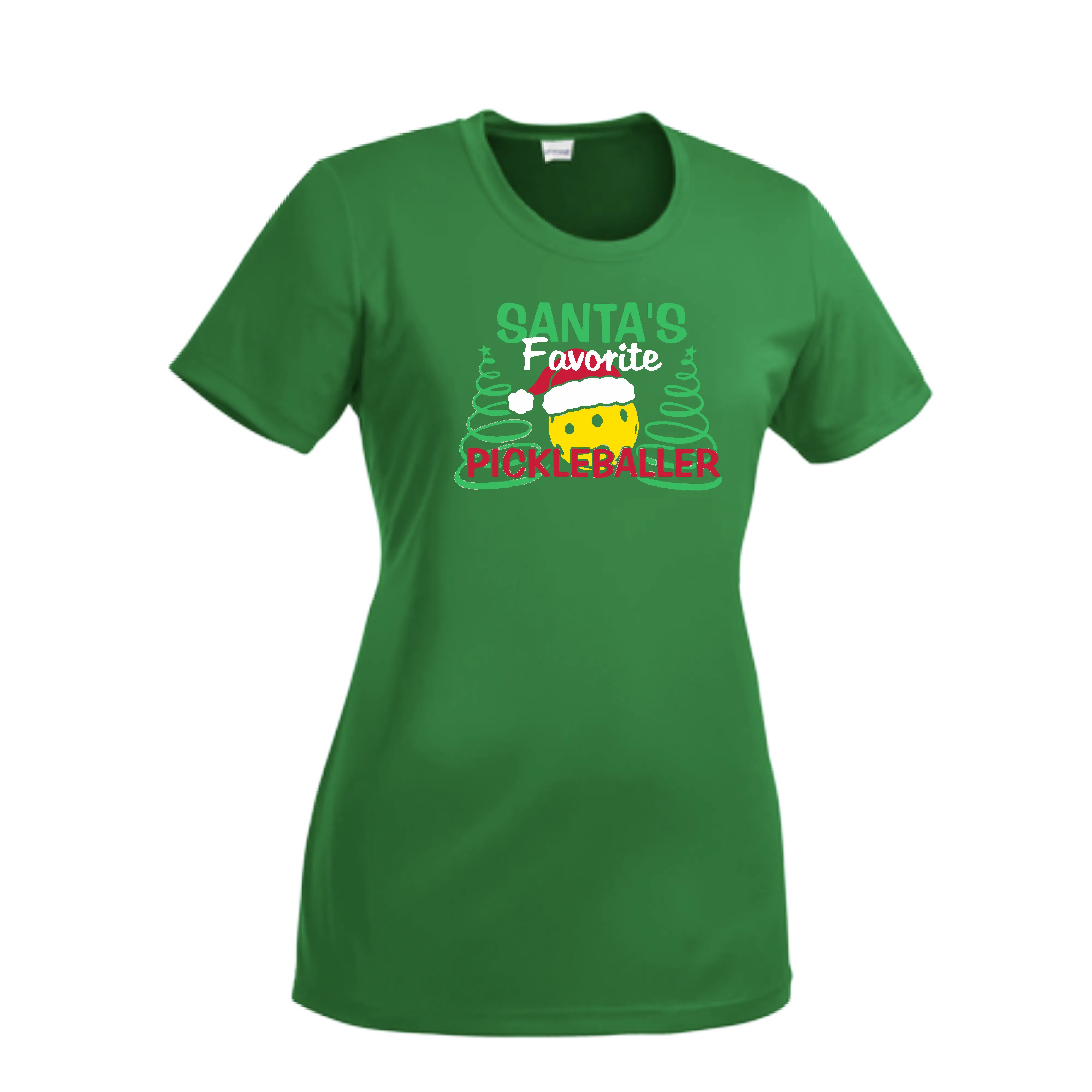 Santa's Favorite Pickleballer | Women’s Short Sleeve Crewneck Pickleball Shirts | 100% Polyester