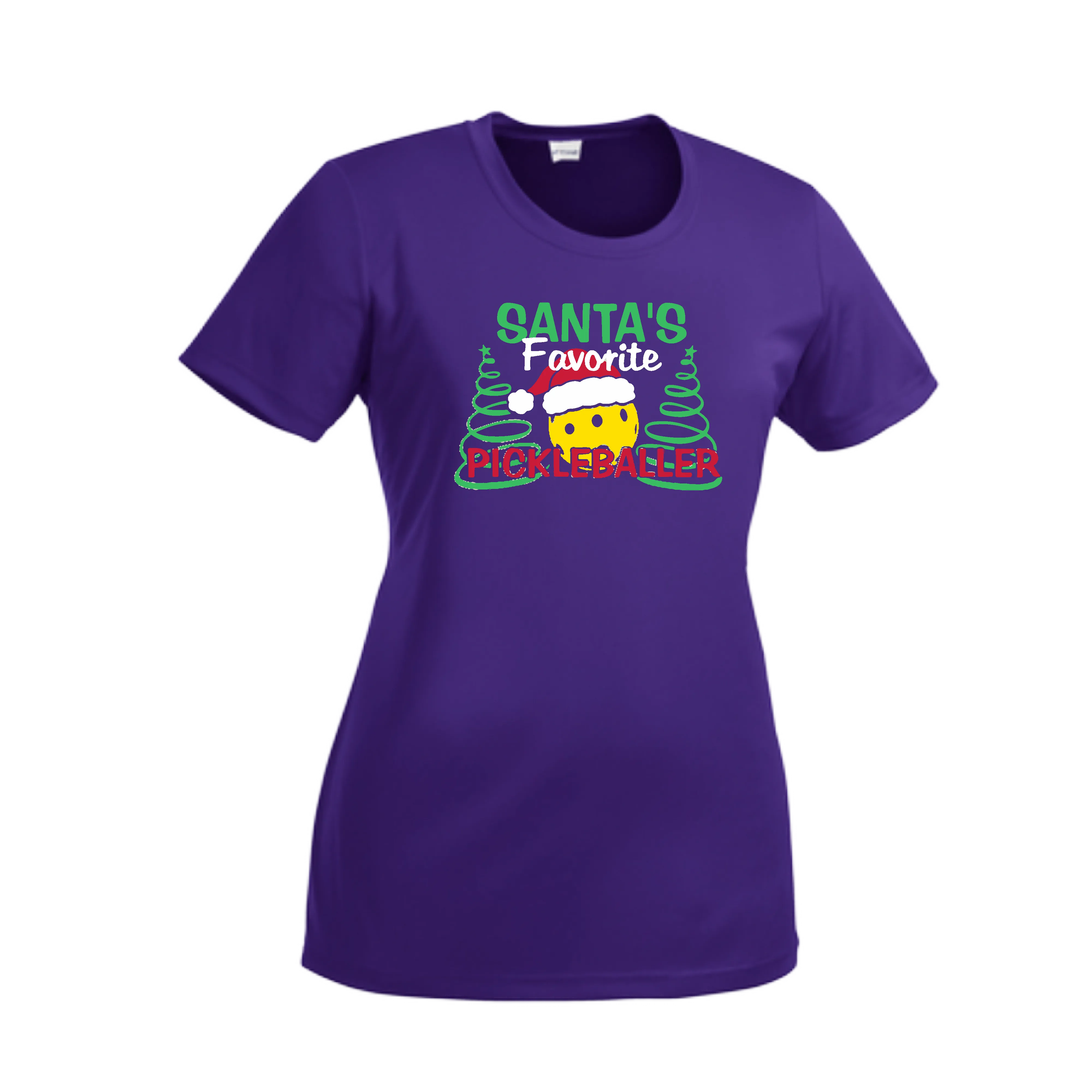 Santa's Favorite Pickleballer | Women’s Short Sleeve Crewneck Pickleball Shirts | 100% Polyester