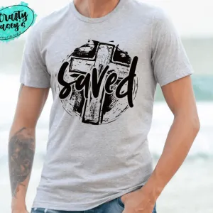 Saved Distressed Cross Easter Spiritual Tee