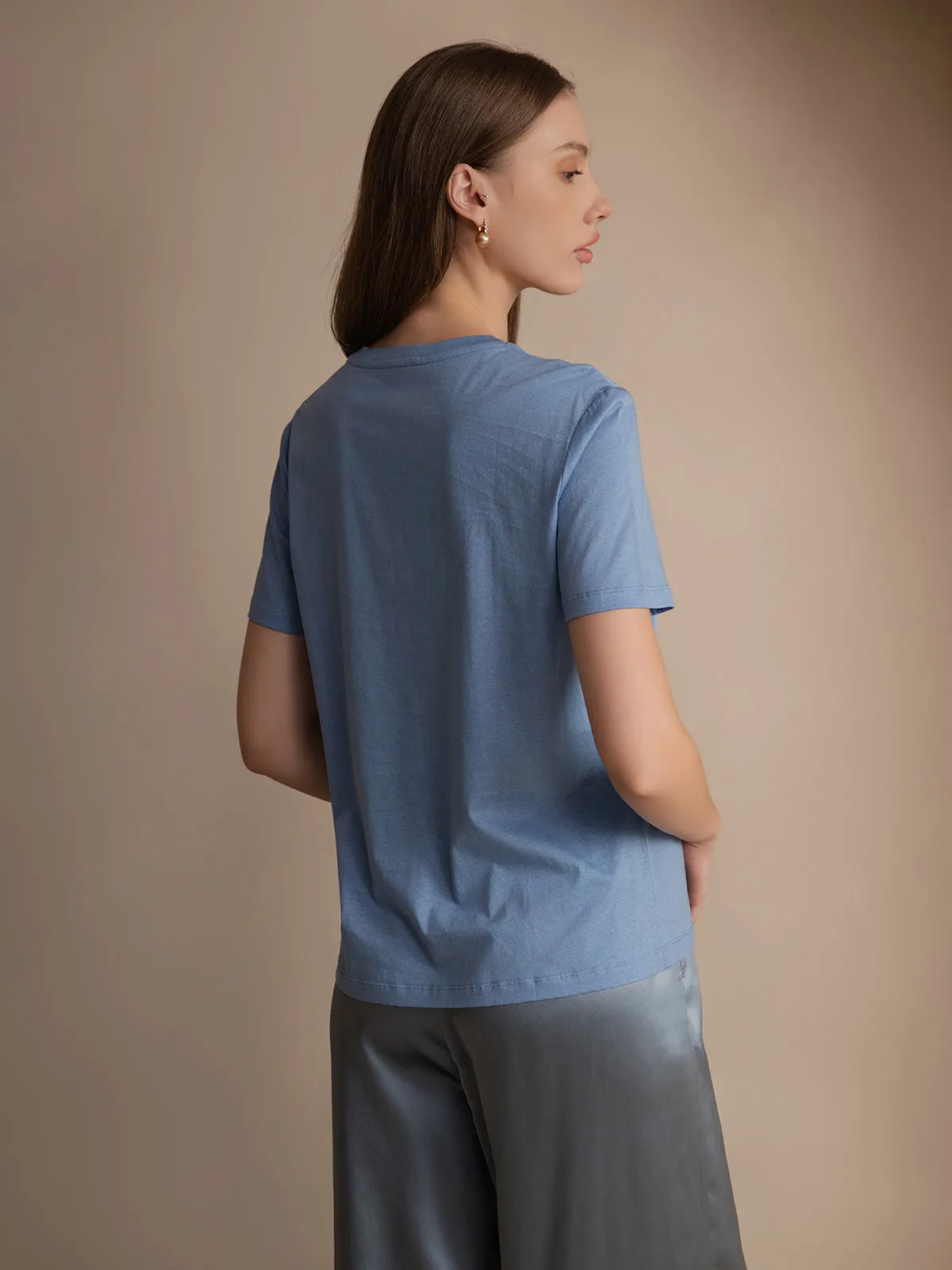 Seide Gestrickt Basic Rundhals T-Shirt