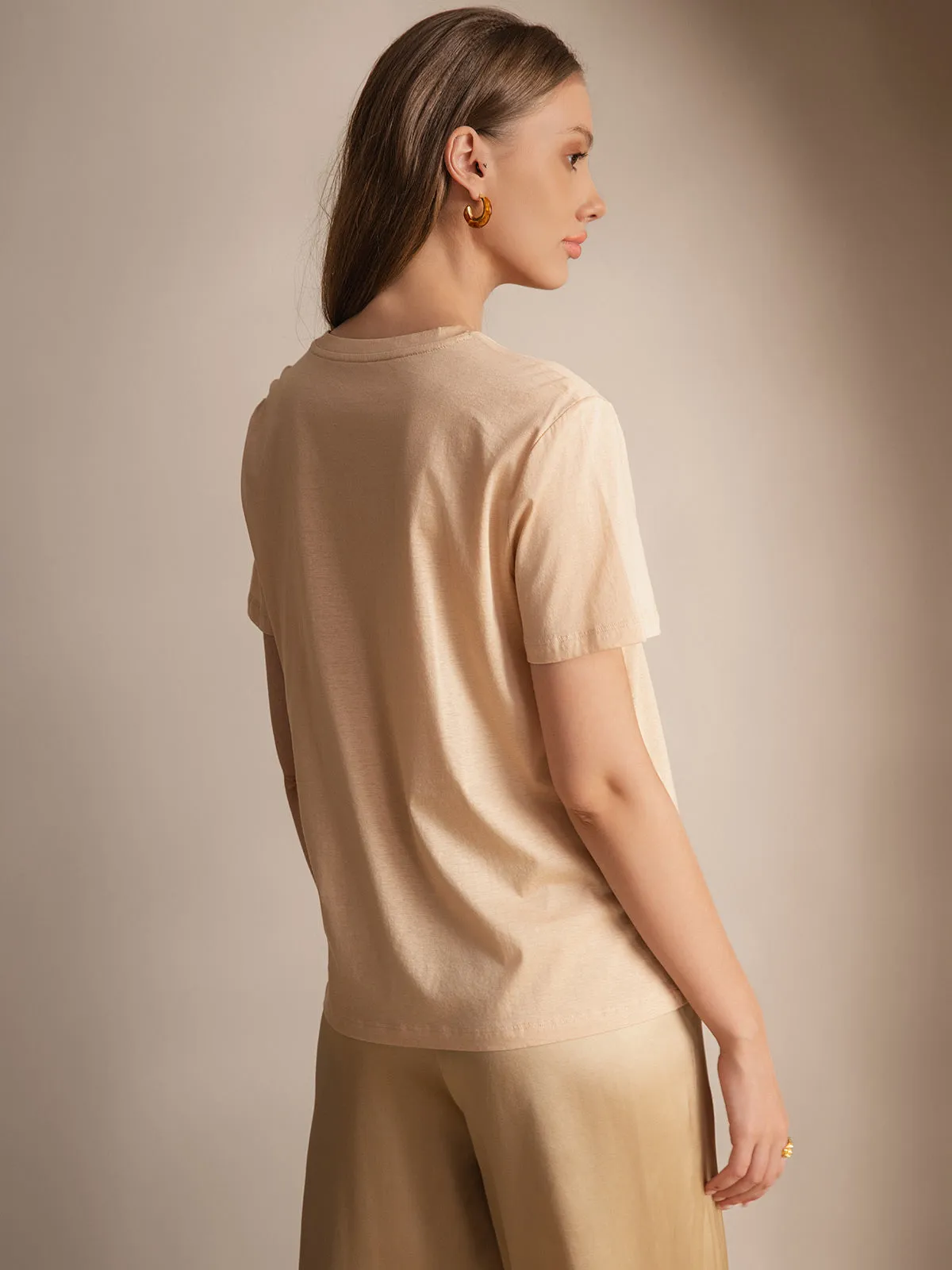 Seide Gestrickt Basic Rundhals T-Shirt
