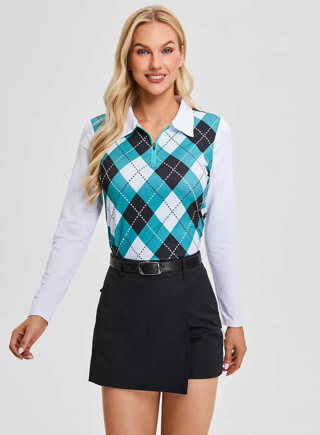 Soneven Womens Long Sleeve Polos 1/4 Zip Moisture Wicking Collared Golf Shirt Slim Fit for Casual Work