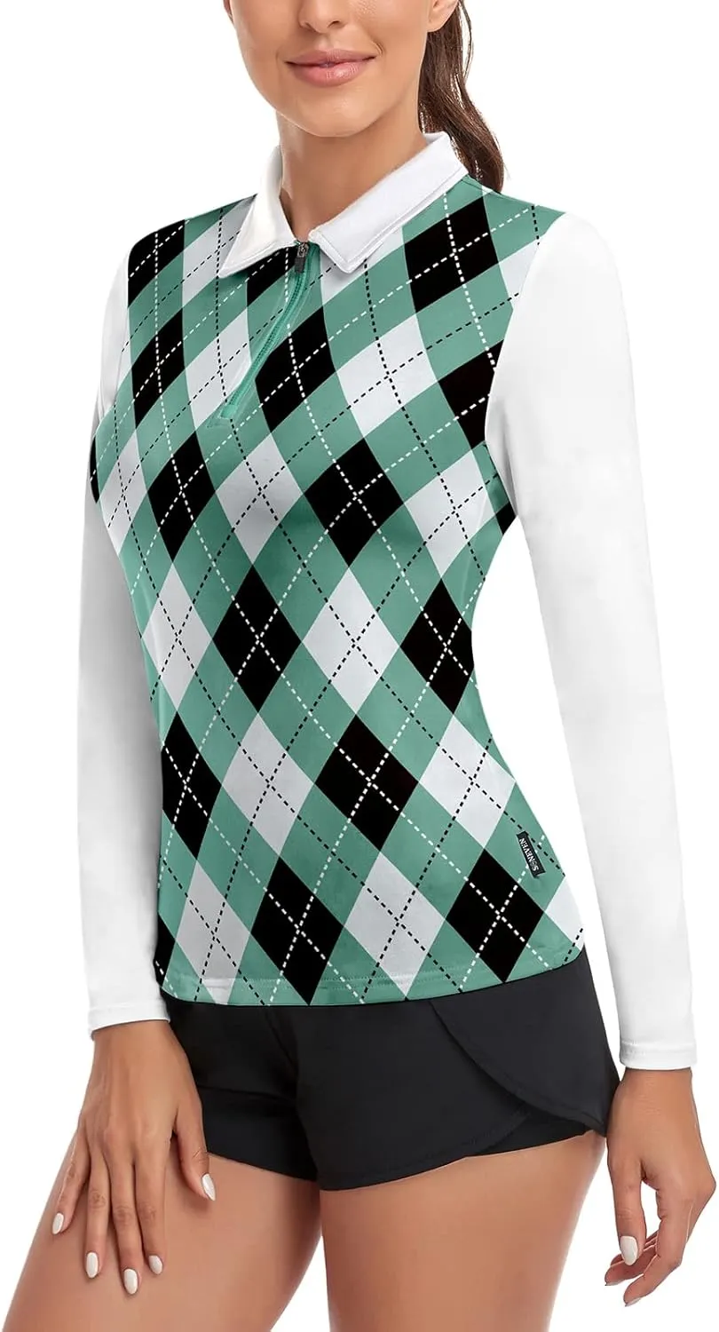 Soneven Womens Long Sleeve Polos 1/4 Zip Moisture Wicking Collared Golf Shirt Slim Fit for Casual Work