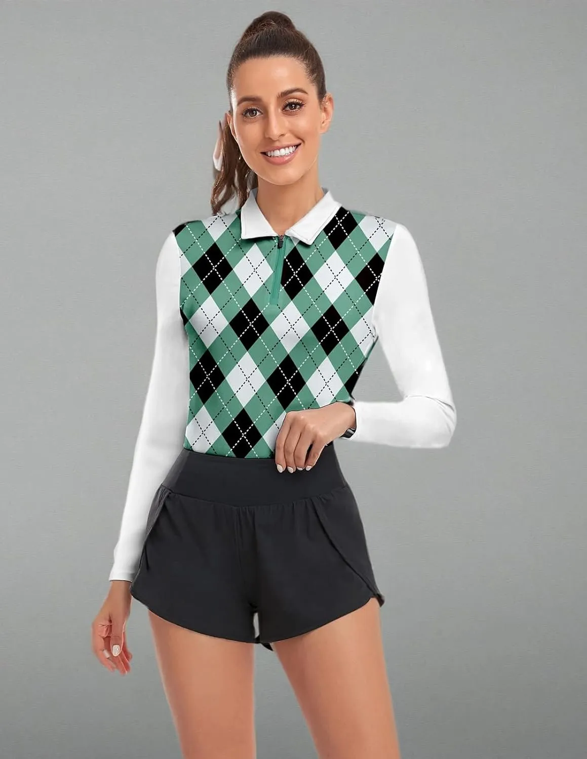 Soneven Womens Long Sleeve Polos 1/4 Zip Moisture Wicking Collared Golf Shirt Slim Fit for Casual Work