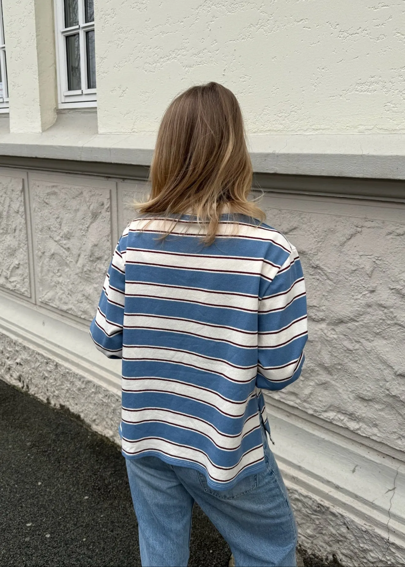 Stribet Langærmet Polo - Blå
