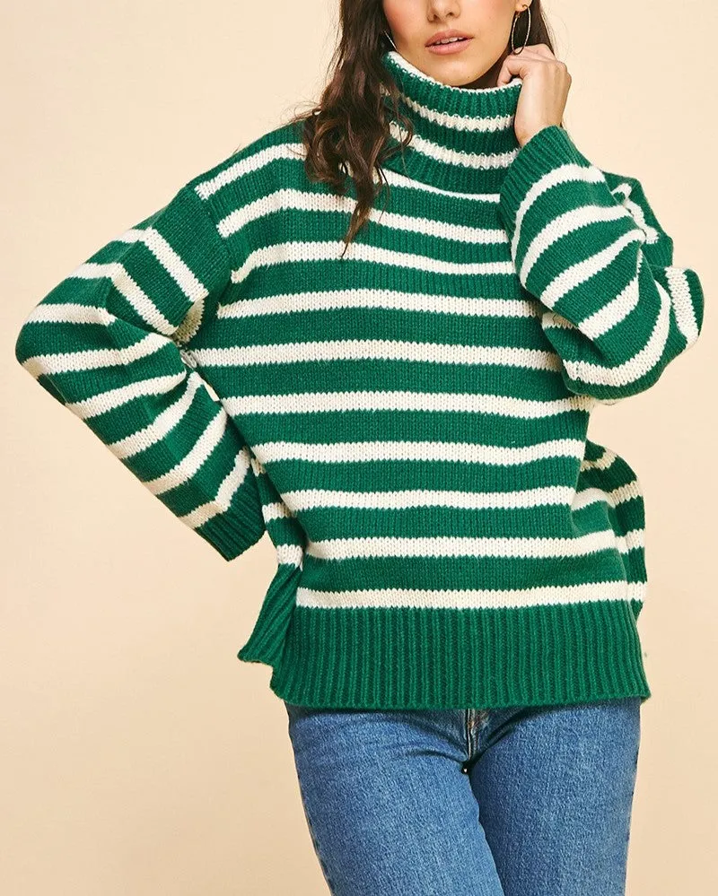 Stripe Turtleneck Sweater - Green - FINAL SALE