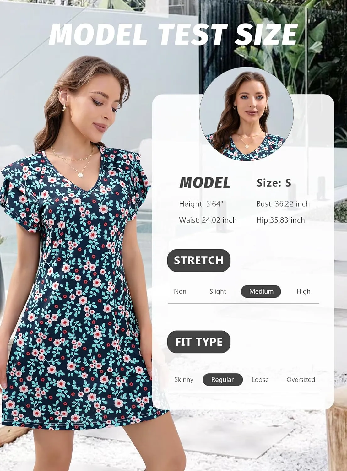 Summer Dresses for Women 2025 Casual Ruffle Sleeves Mini Dress Sundresses Floral Boho Beach Dresses with Pockets