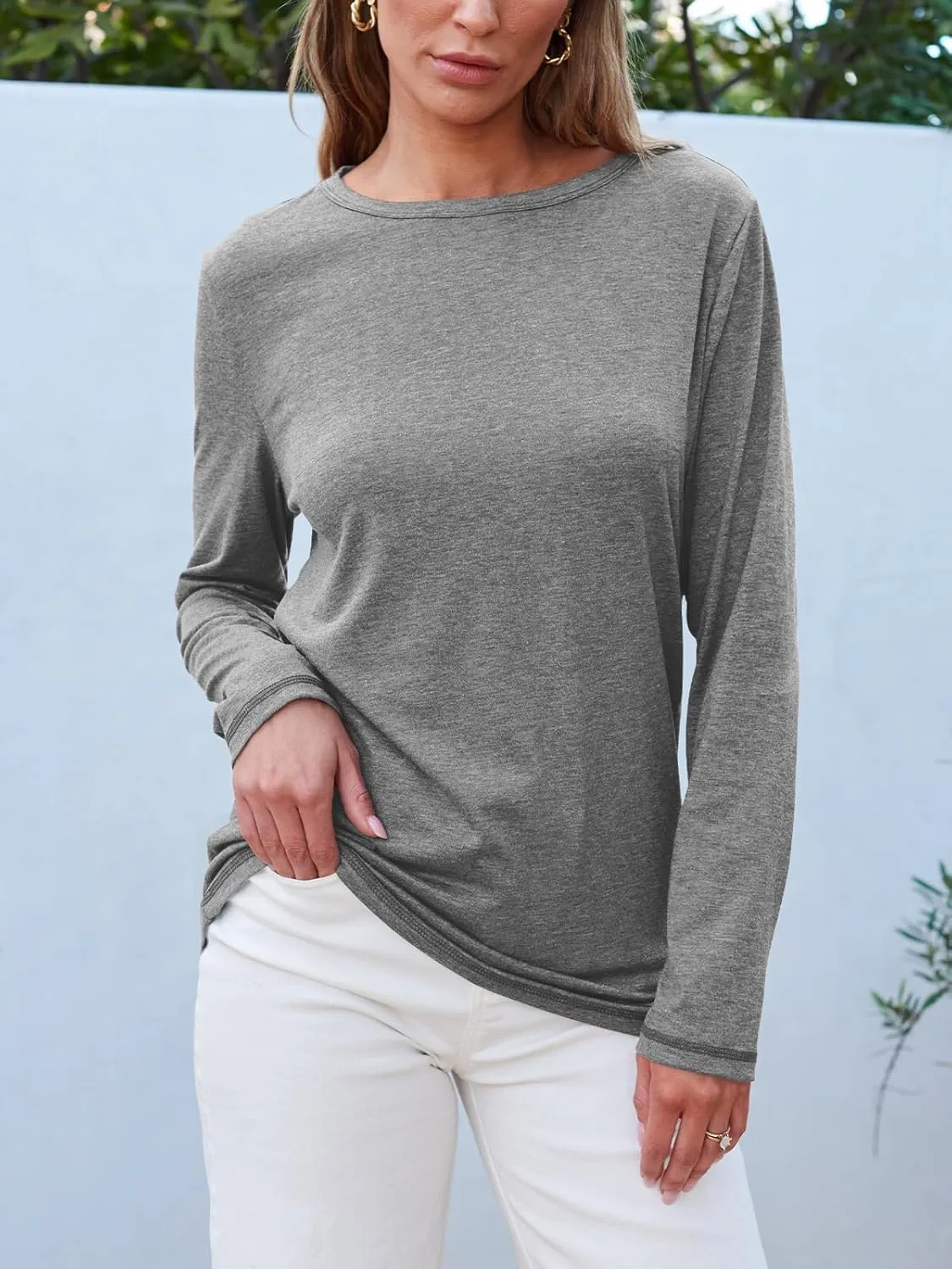 SUNBS Womens 3 Packs Long Sleeve Shirts Loose Fit Fall Tops Fashion Clothes Outfits 2025 Basic Tee Crew Neck Tops