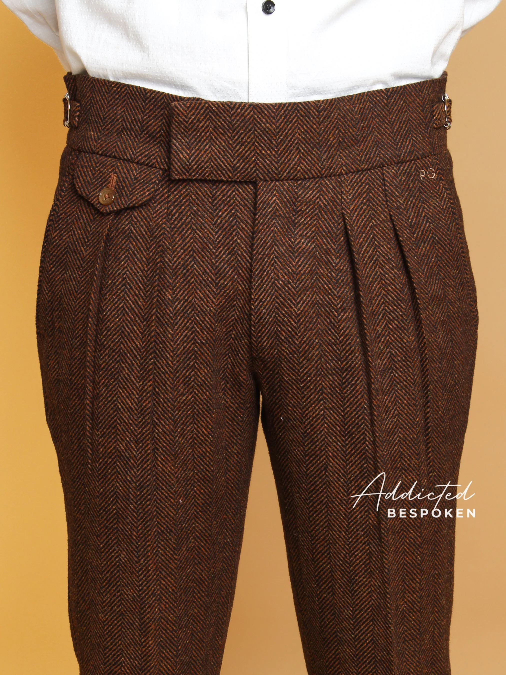 Tailored Brown Herringbone Pant