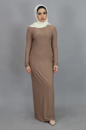 Tan Plain Fitted Spandex Maxi Dress