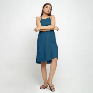 Teal Knee Length 100% Cotton Criss-Cross Dress