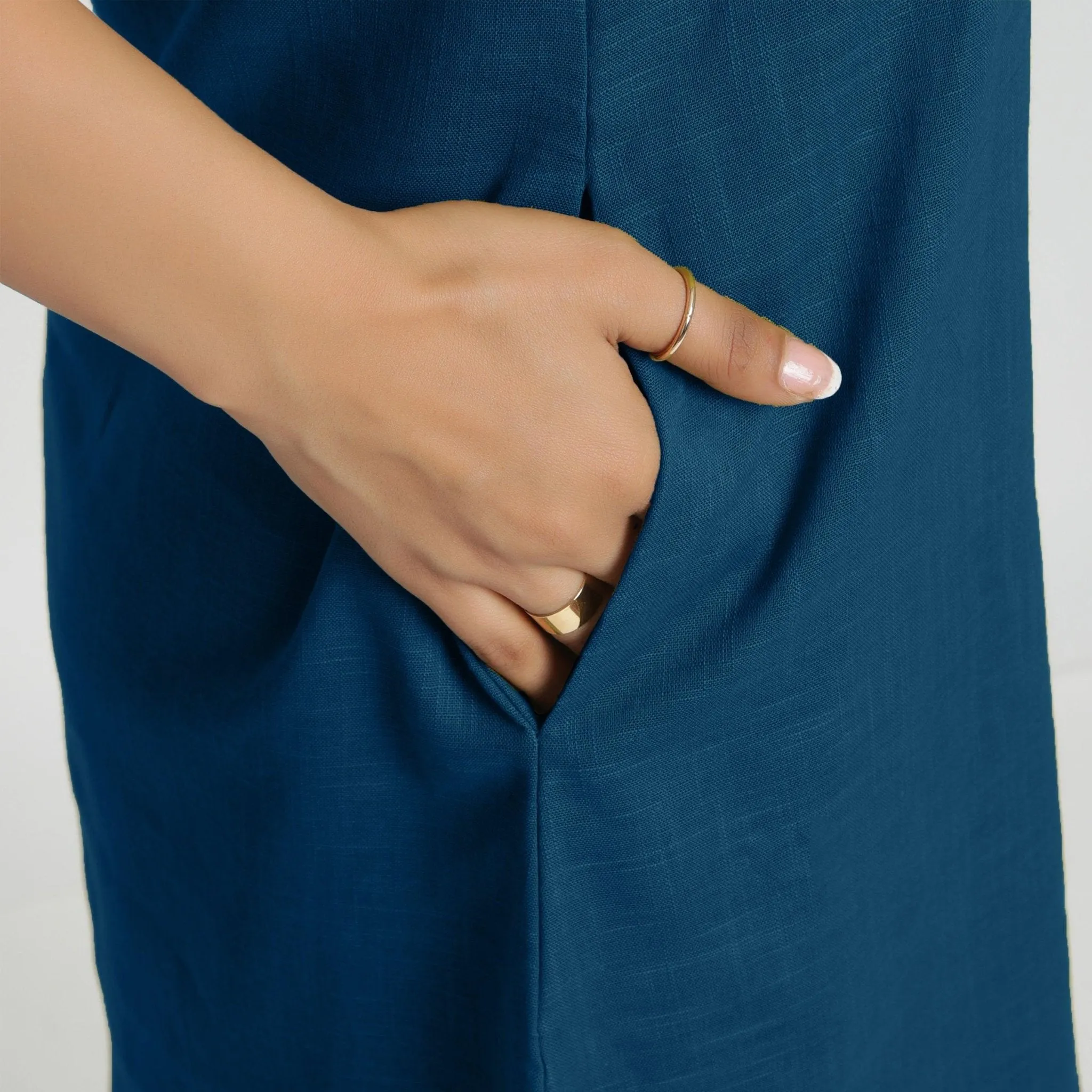 Teal Knee Length 100% Cotton Criss-Cross Dress