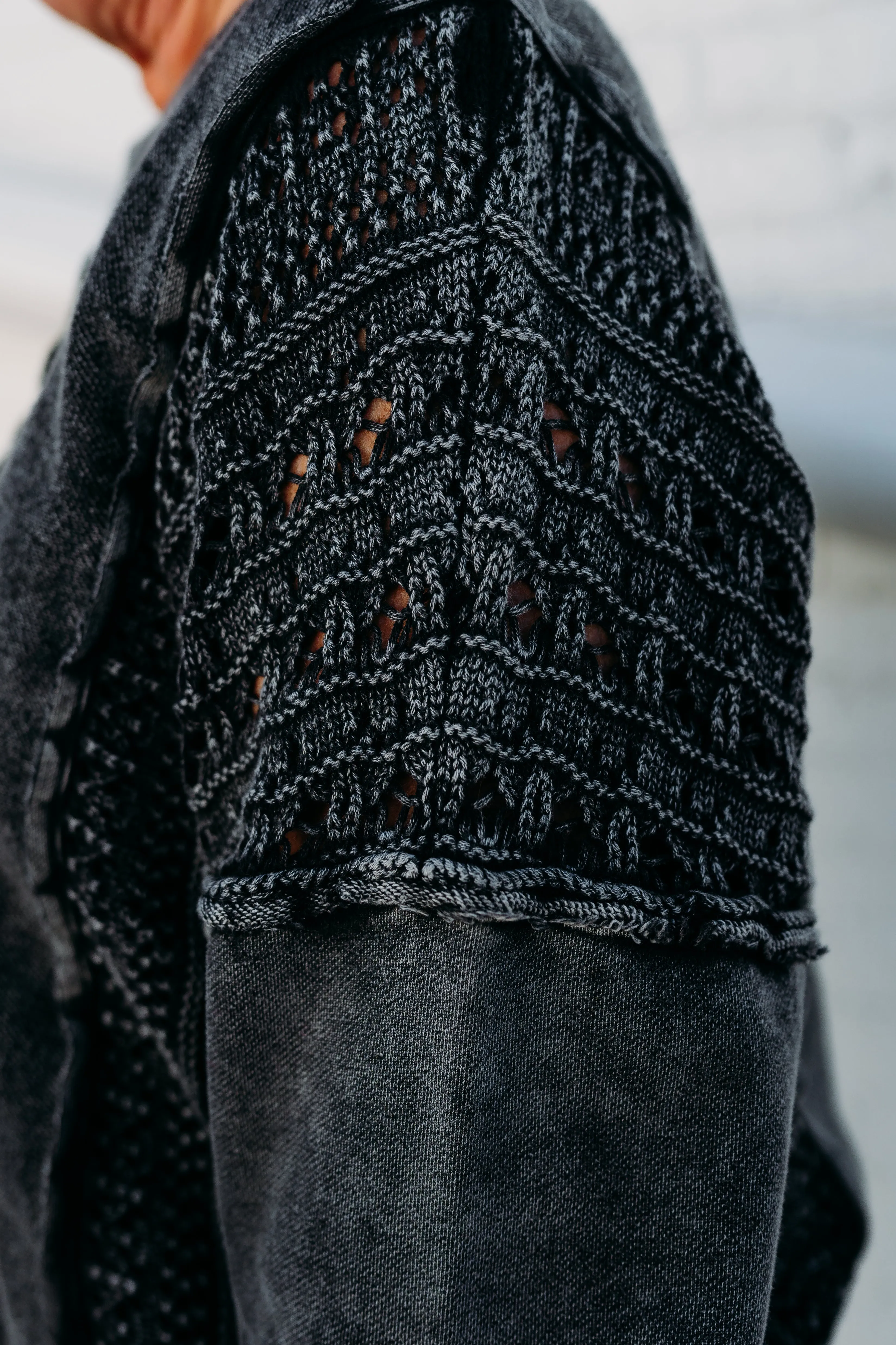 Tribal: Mixed Media Crew Neck Pullover in Black