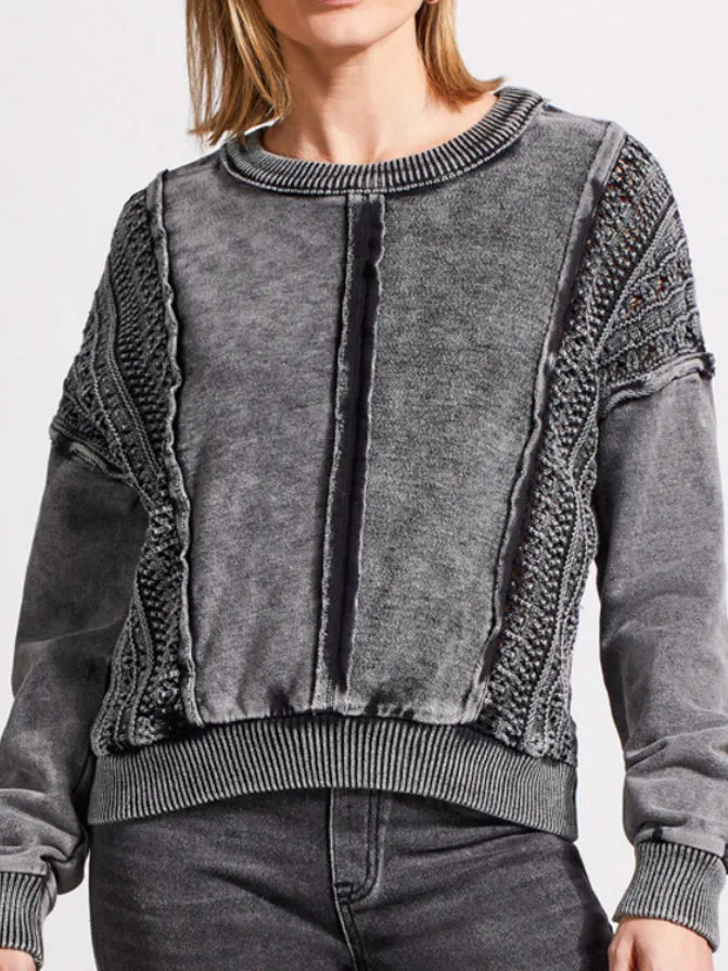 Tribal: Mixed Media Crew Neck Pullover in Black