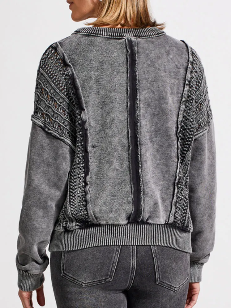 Tribal: Mixed Media Crew Neck Pullover in Black