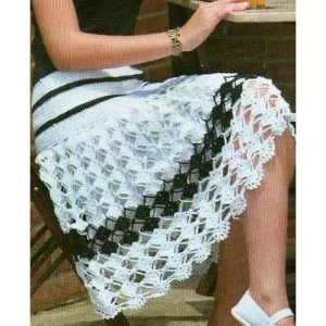 White and black crochet mini skirt
