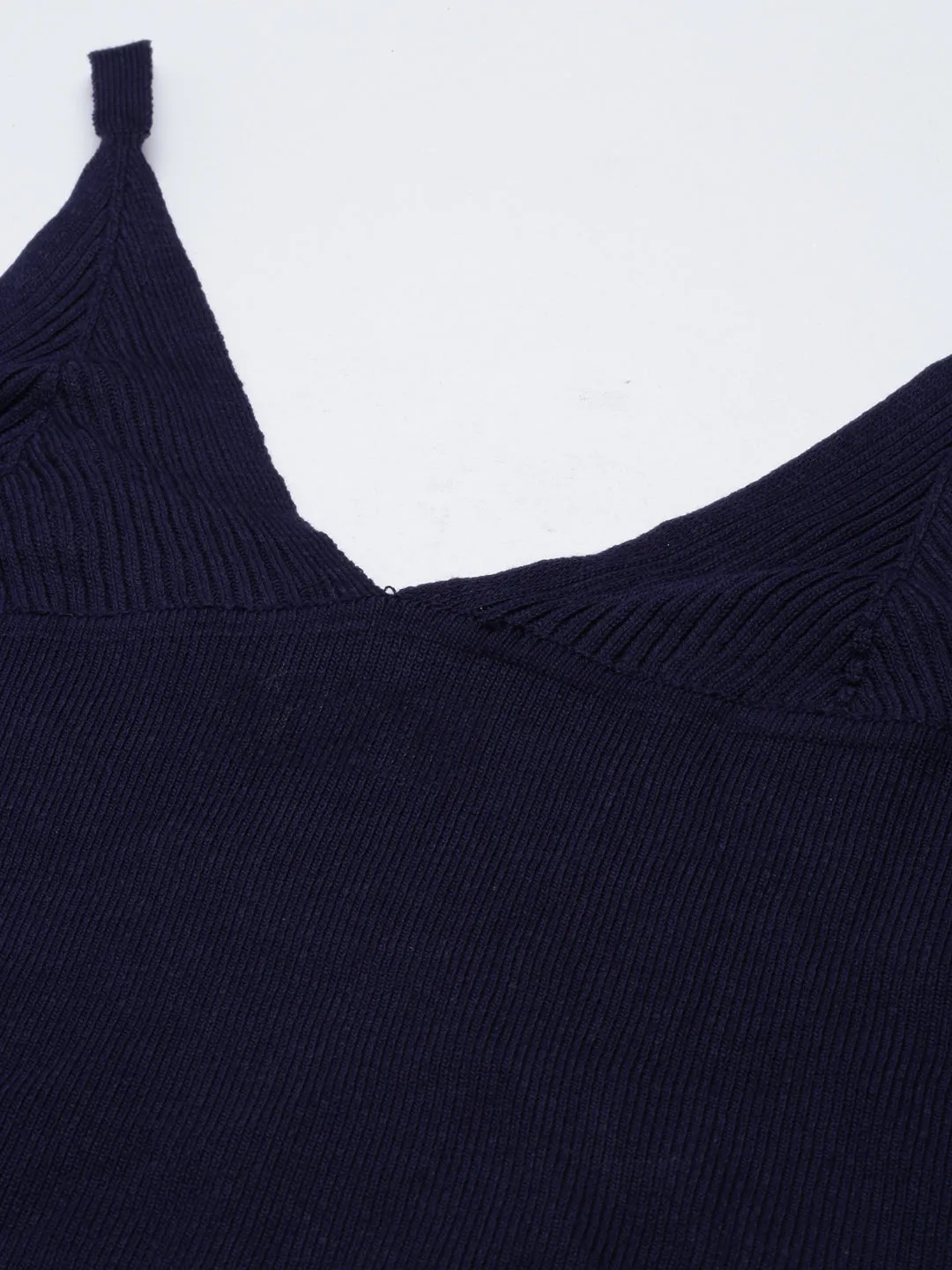 Women Navy Blue Shoulder Straps Cotton Crop Top