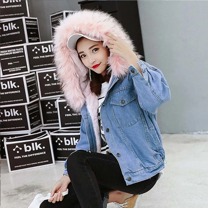 Women Warm Winter Bomber Spring Autumn Hooded Coat  Basic Jeans Denim Jackets
