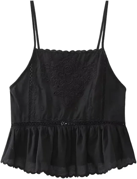 Women's Embroidered Camisole Tops with Adjustable Straps for Vacation Style