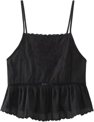 Women's Embroidered Camisole Tops with Adjustable Straps for Vacation Style
