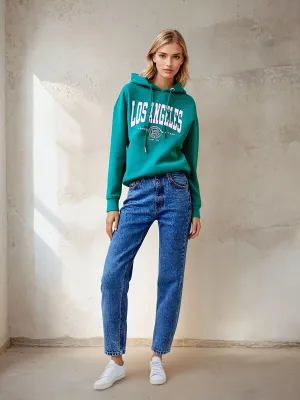 Women's Relaxed Fit "Los Angeles" Printed Hoodie Green