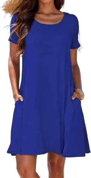 Women's Summer Casual T-Shirt Dress Beach Boho Swing Dresses Short Sleeve Loose Flowy Sundress with Pockets